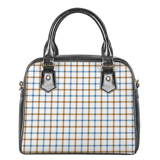 Blue And Brown Tattersall Pattern Print Shoulder Handbag