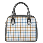 Blue And Brown Tattersall Pattern Print Shoulder Handbag