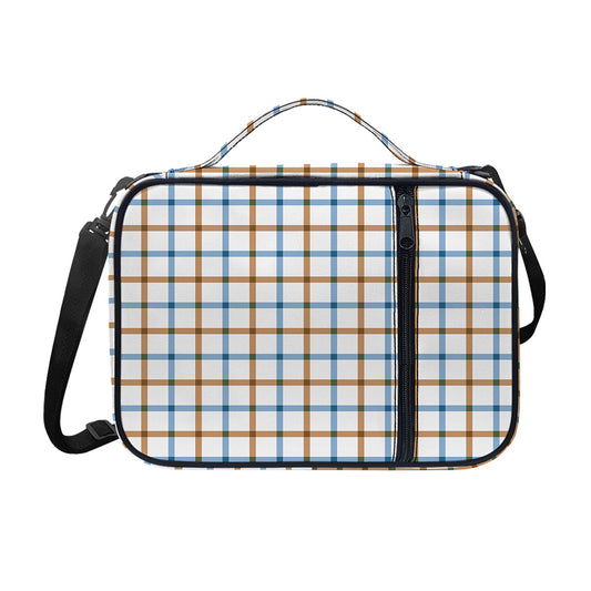 Blue And Brown Tattersall Pattern Print Shoulder Strap Bible Bag