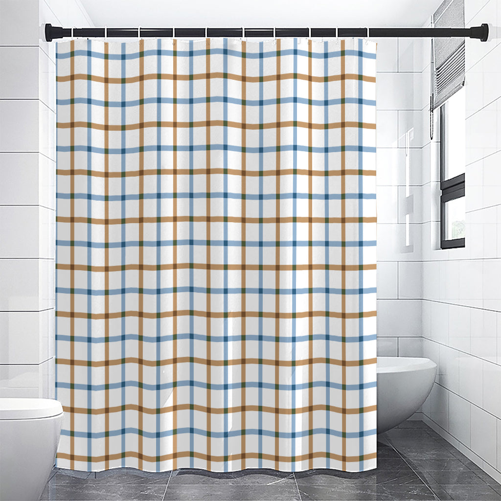 Blue And Brown Tattersall Pattern Print Shower Curtain