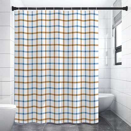 Blue And Brown Tattersall Pattern Print Shower Curtain