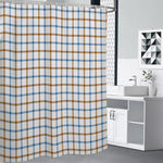 Blue And Brown Tattersall Pattern Print Shower Curtain