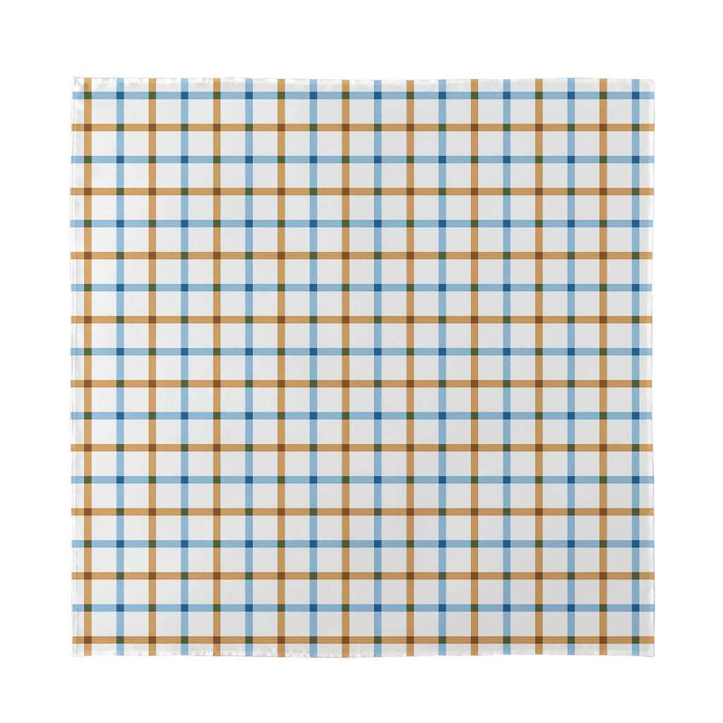 Blue And Brown Tattersall Pattern Print Silk Bandana