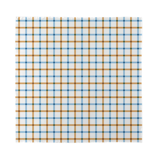 Blue And Brown Tattersall Pattern Print Silk Bandana