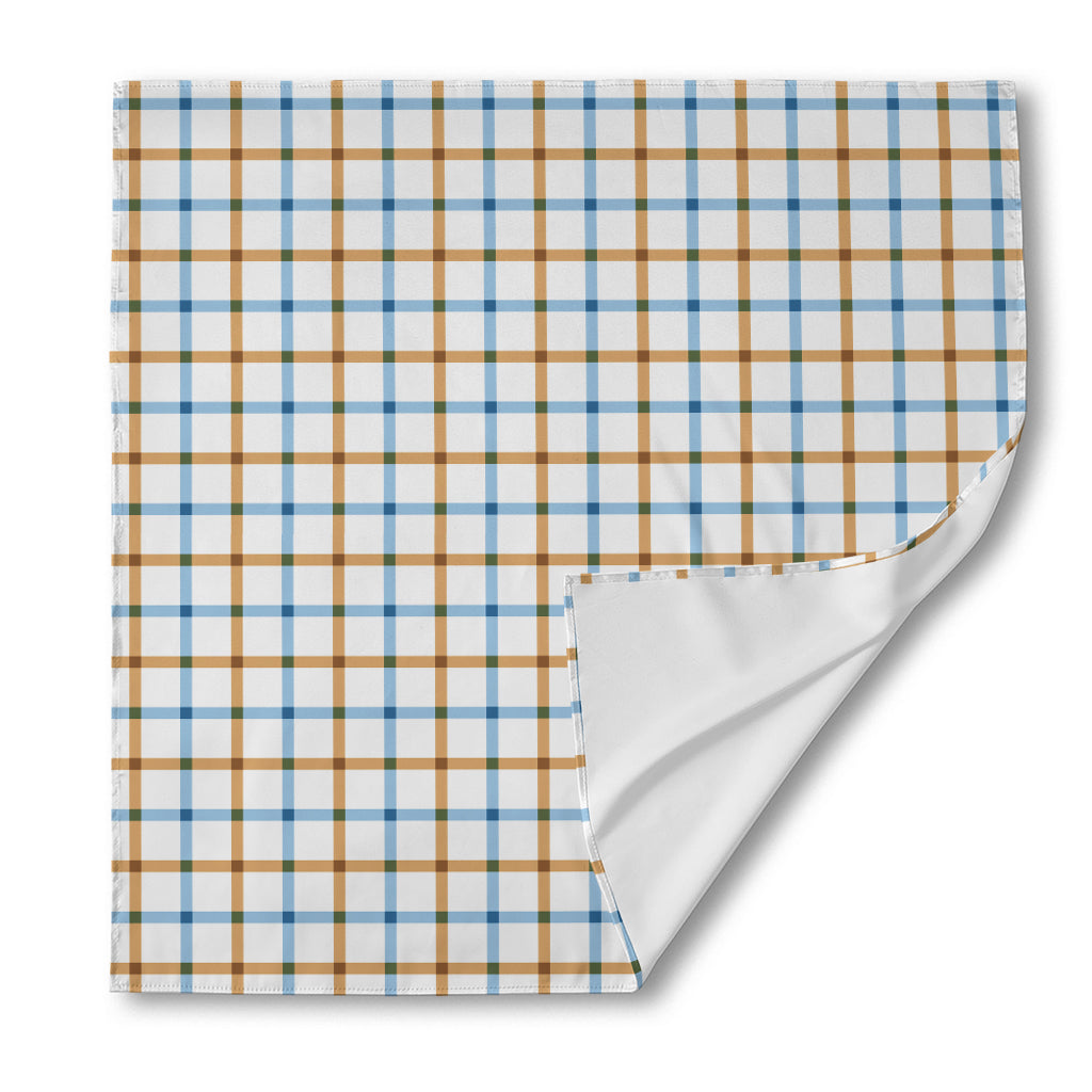 Blue And Brown Tattersall Pattern Print Silk Bandana