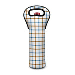 Blue And Brown Tattersall Pattern Print Single Neoprene Wine Tote