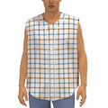 Blue And Brown Tattersall Pattern Print Sleeveless Baseball Jersey