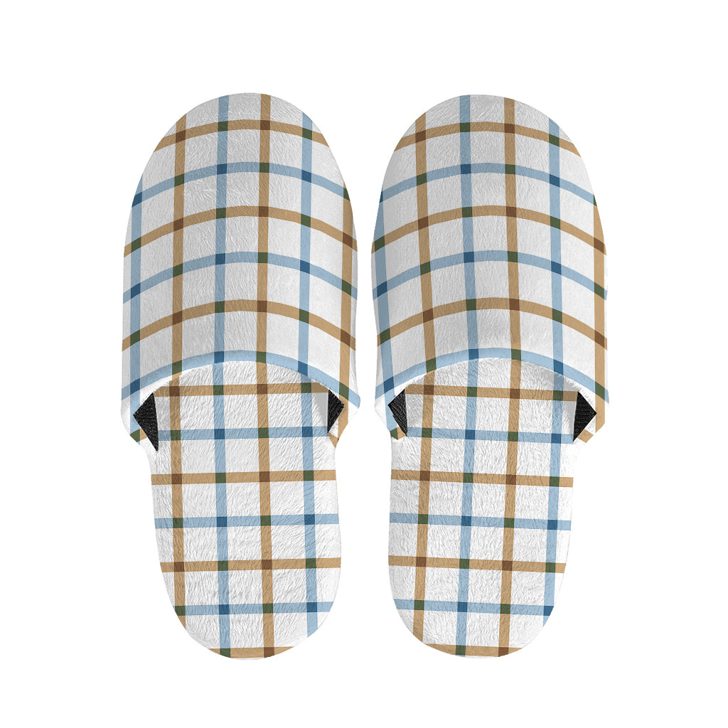 Blue And Brown Tattersall Pattern Print Slippers