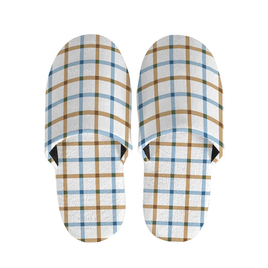 Blue And Brown Tattersall Pattern Print Slippers