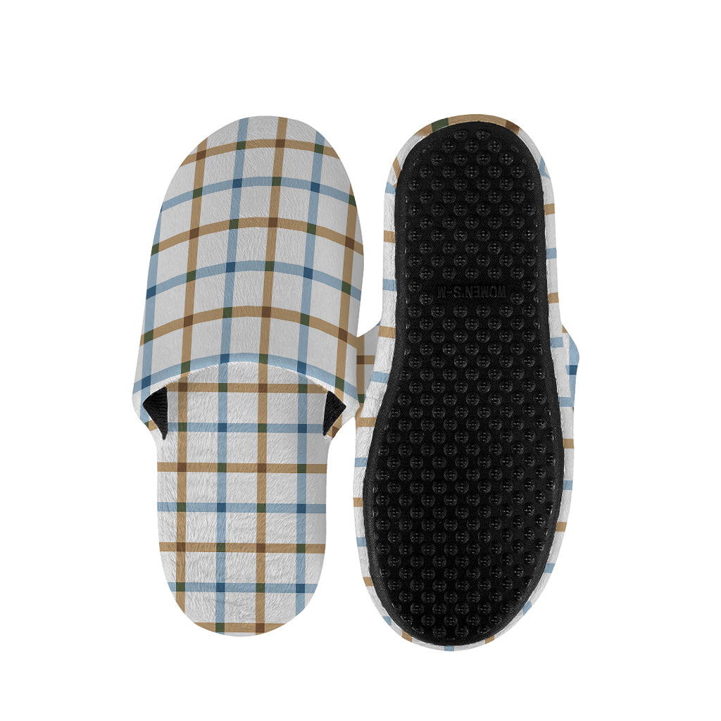 Blue And Brown Tattersall Pattern Print Slippers
