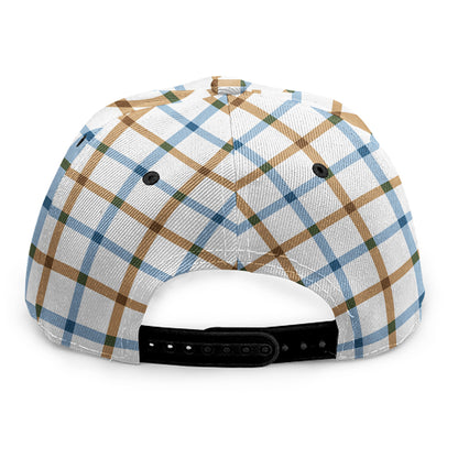 Blue And Brown Tattersall Pattern Print Snapback Cap
