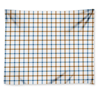 Blue And Brown Tattersall Pattern Print Tapestry