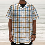 Blue And Brown Tattersall Pattern Print Textured Short Sleeve Shirt
