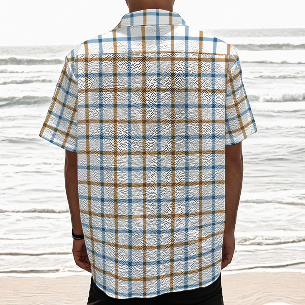 Blue And Brown Tattersall Pattern Print Textured Short Sleeve Shirt