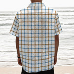Blue And Brown Tattersall Pattern Print Textured Short Sleeve Shirt