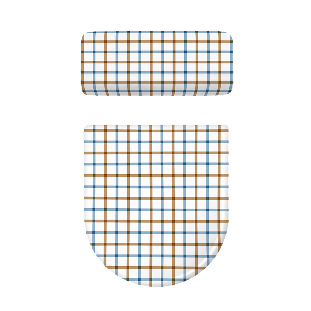 Blue And Brown Tattersall Pattern Print Toilet Lid And Tank Cover Set