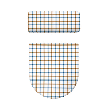 Blue And Brown Tattersall Pattern Print Toilet Lid And Tank Cover Set