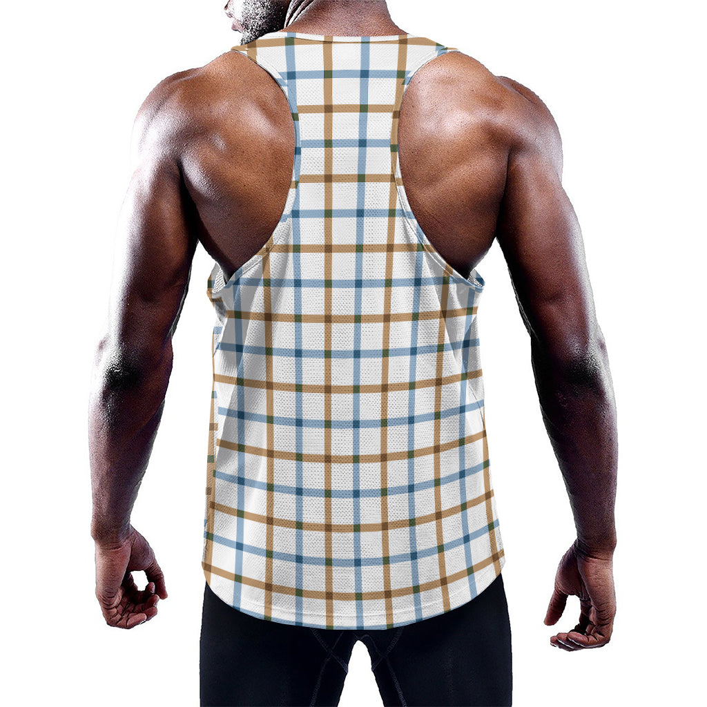 Blue And Brown Tattersall Pattern Print Training Tank Top