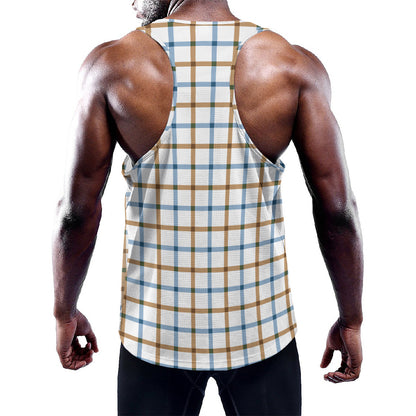 Blue And Brown Tattersall Pattern Print Training Tank Top