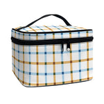 Blue And Brown Tattersall Pattern Print Travel Makeup Bag