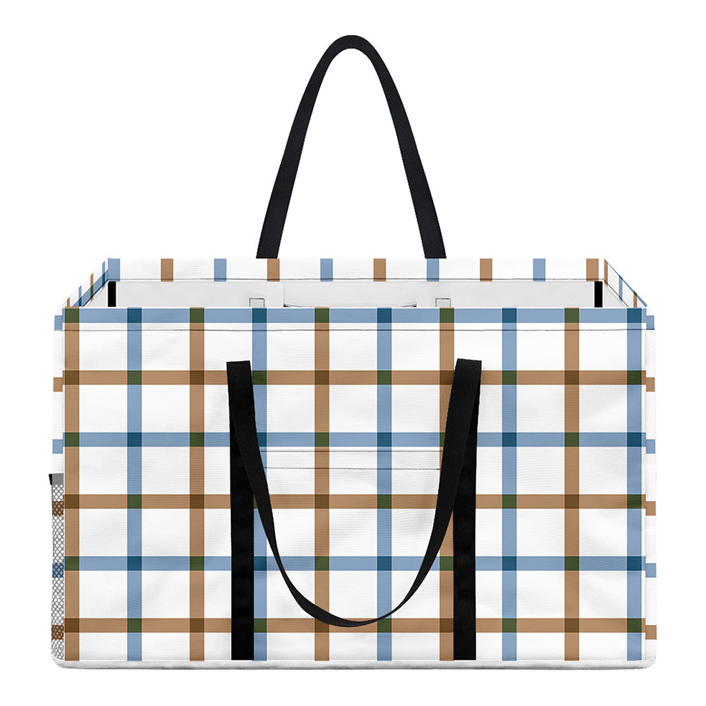 Blue And Brown Tattersall Pattern Print Utility Tote Bag