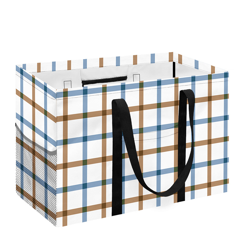 Blue And Brown Tattersall Pattern Print Utility Tote Bag