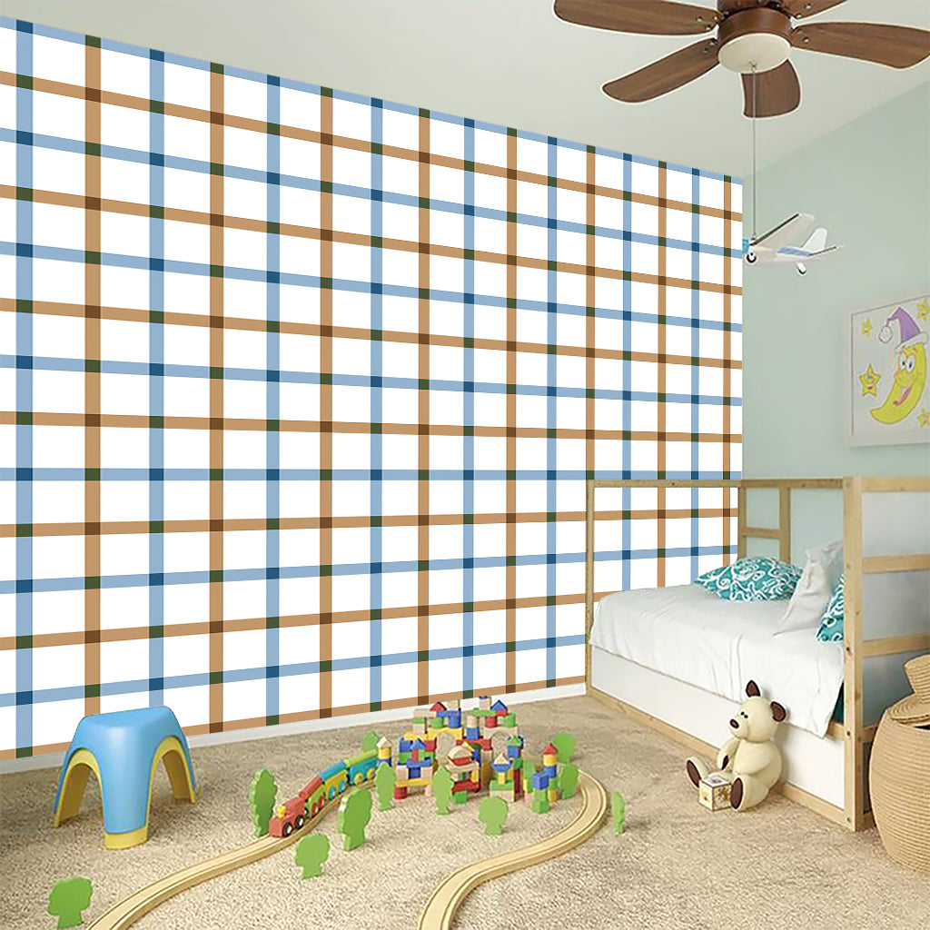 Blue And Brown Tattersall Pattern Print Wall Sticker