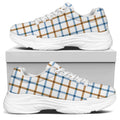 Blue And Brown Tattersall Pattern Print White Chunky Shoes