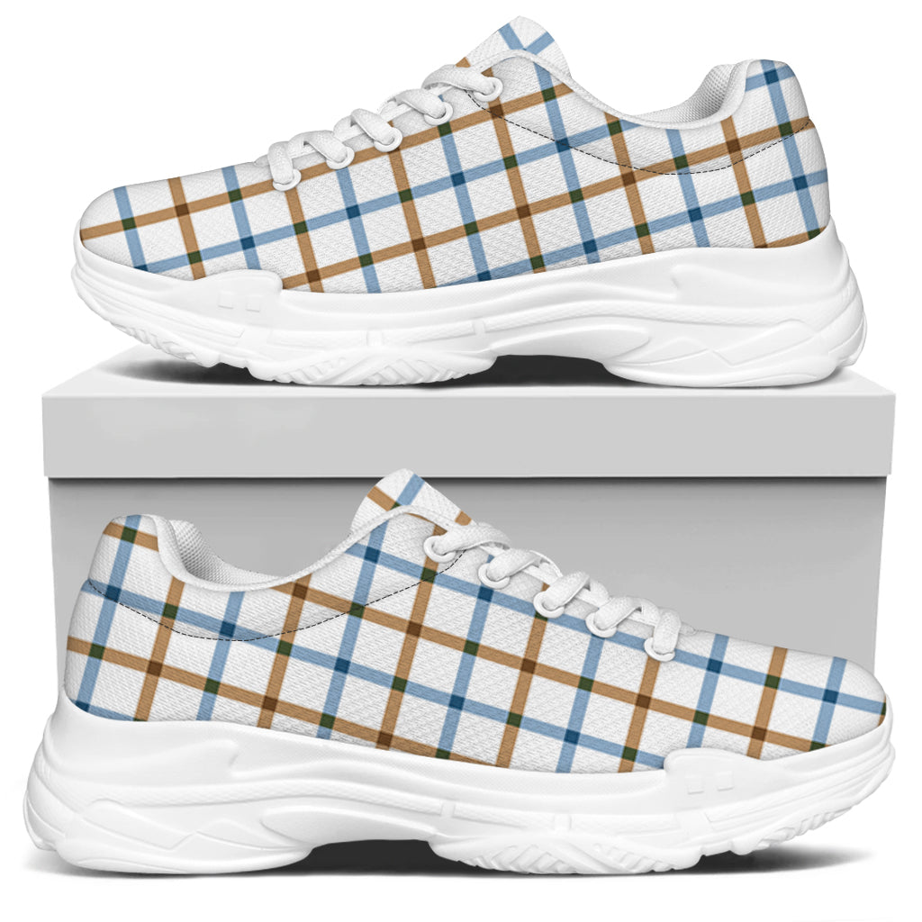 Blue And Brown Tattersall Pattern Print White Chunky Shoes