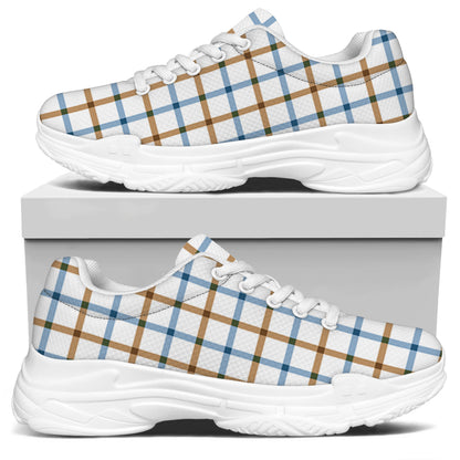 Blue And Brown Tattersall Pattern Print White Chunky Shoes