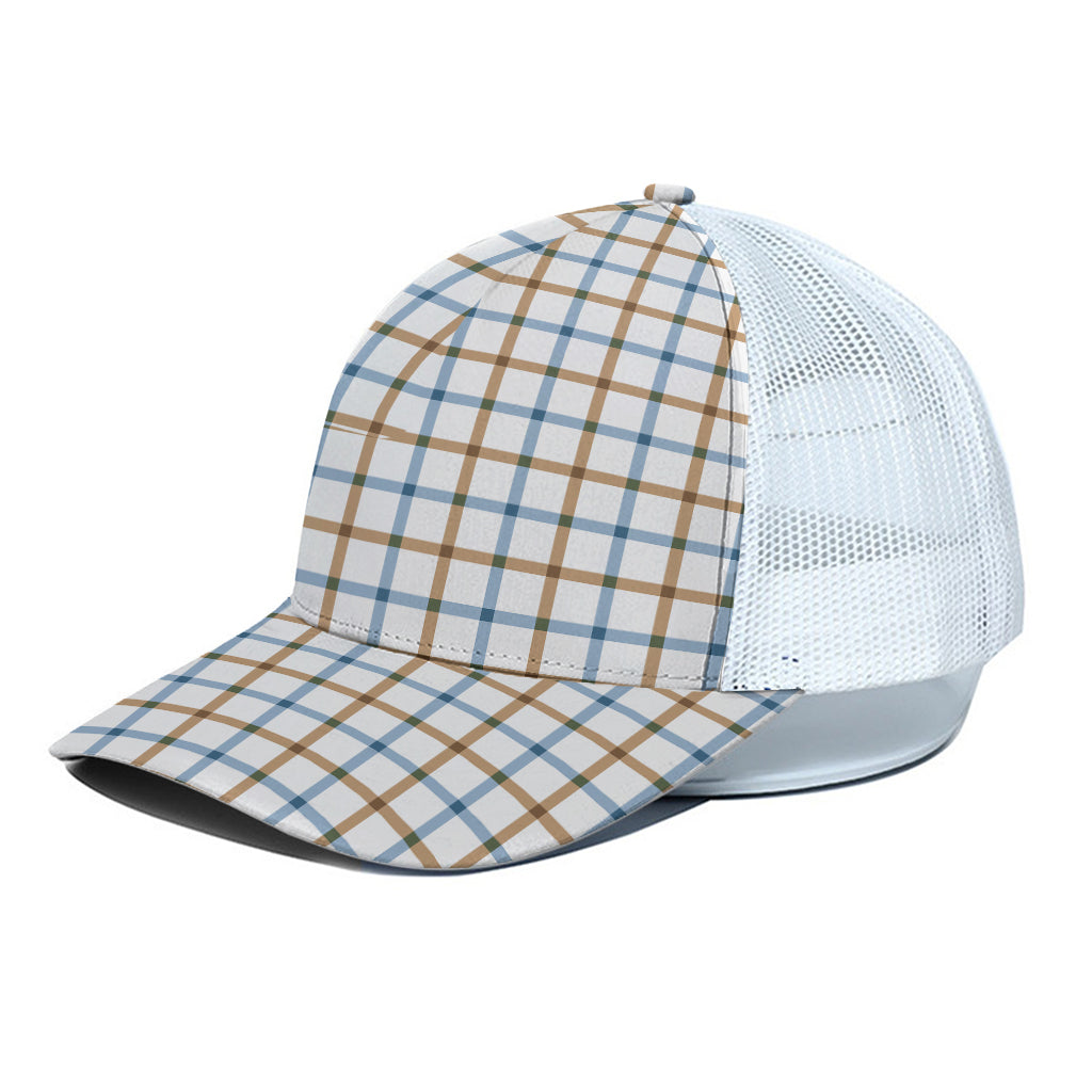 Blue And Brown Tattersall Pattern Print White Mesh Trucker Cap