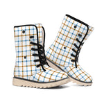 Blue And Brown Tattersall Pattern Print Winter Boots