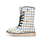 Blue And Brown Tattersall Pattern Print Winter Boots