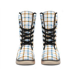 Blue And Brown Tattersall Pattern Print Winter Boots