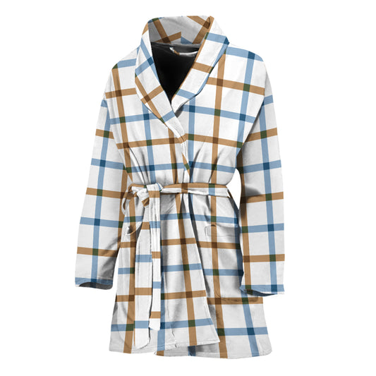 Blue And Brown Tattersall Pattern Print Women's Bathrobe