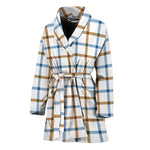 Blue And Brown Tattersall Pattern Print Women's Bathrobe