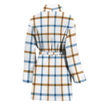 Blue And Brown Tattersall Pattern Print Women's Bathrobe