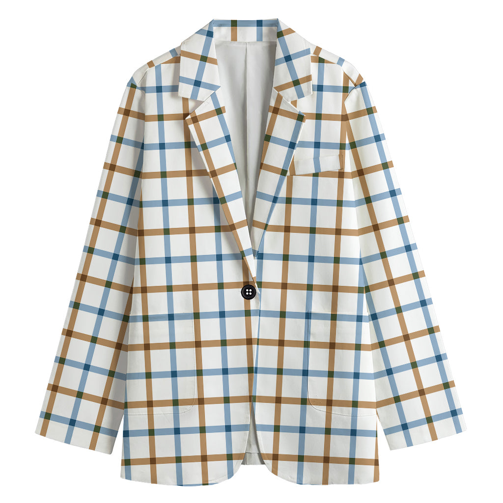 Blue And Brown Tattersall Pattern Print Women's Blazer