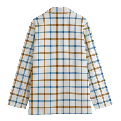 Blue And Brown Tattersall Pattern Print Women's Blazer