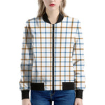 Blue And Brown Tattersall Pattern Print Women's Bomber Jacket