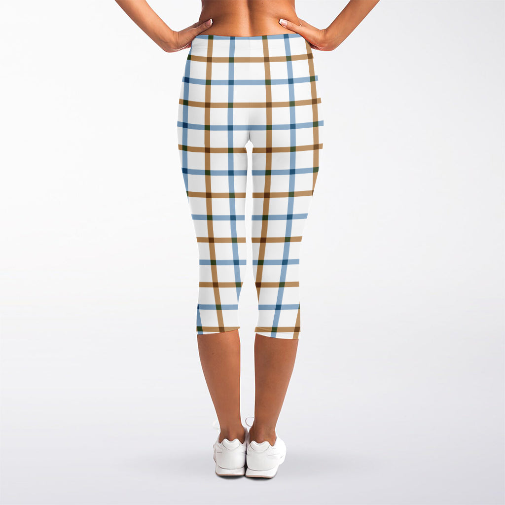 Blue And Brown Tattersall Pattern Print Women's Capri Leggings