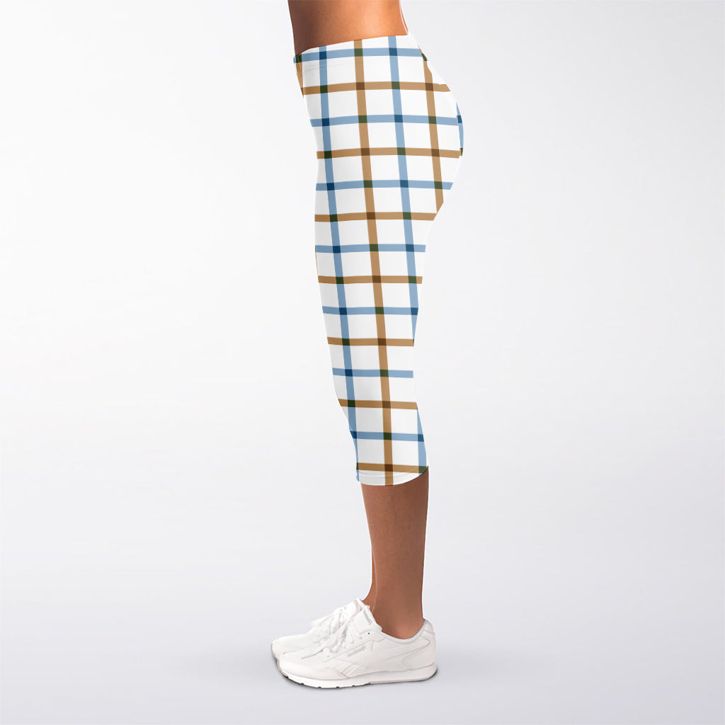 Blue And Brown Tattersall Pattern Print Women's Capri Leggings