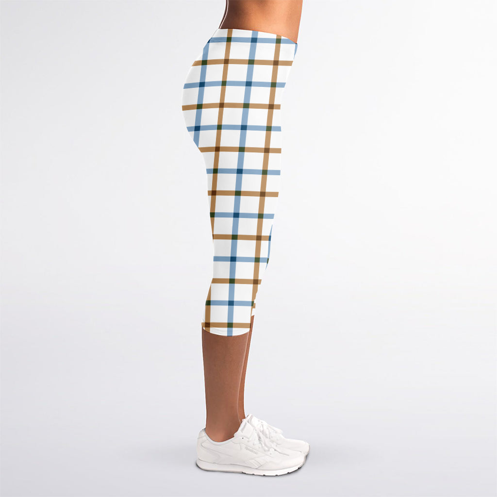 Blue And Brown Tattersall Pattern Print Women's Capri Leggings