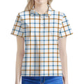 Blue And Brown Tattersall Pattern Print Women's Polo Shirt