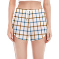 Blue And Brown Tattersall Pattern Print Women's Split Running Shorts