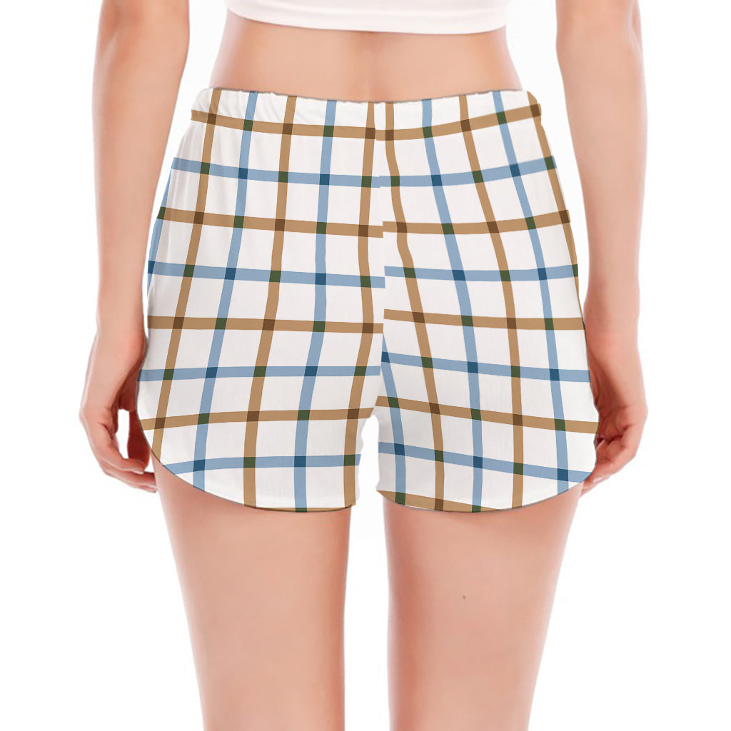 Blue And Brown Tattersall Pattern Print Women's Split Running Shorts