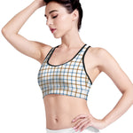 Blue And Brown Tattersall Pattern Print Women's Sports Bra