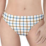 Blue And Brown Tattersall Pattern Print Women's Thong