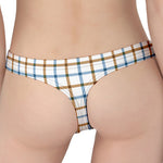 Blue And Brown Tattersall Pattern Print Women's Thong