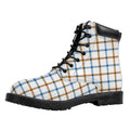Blue And Brown Tattersall Pattern Print Padded Collar Lace Up Boots